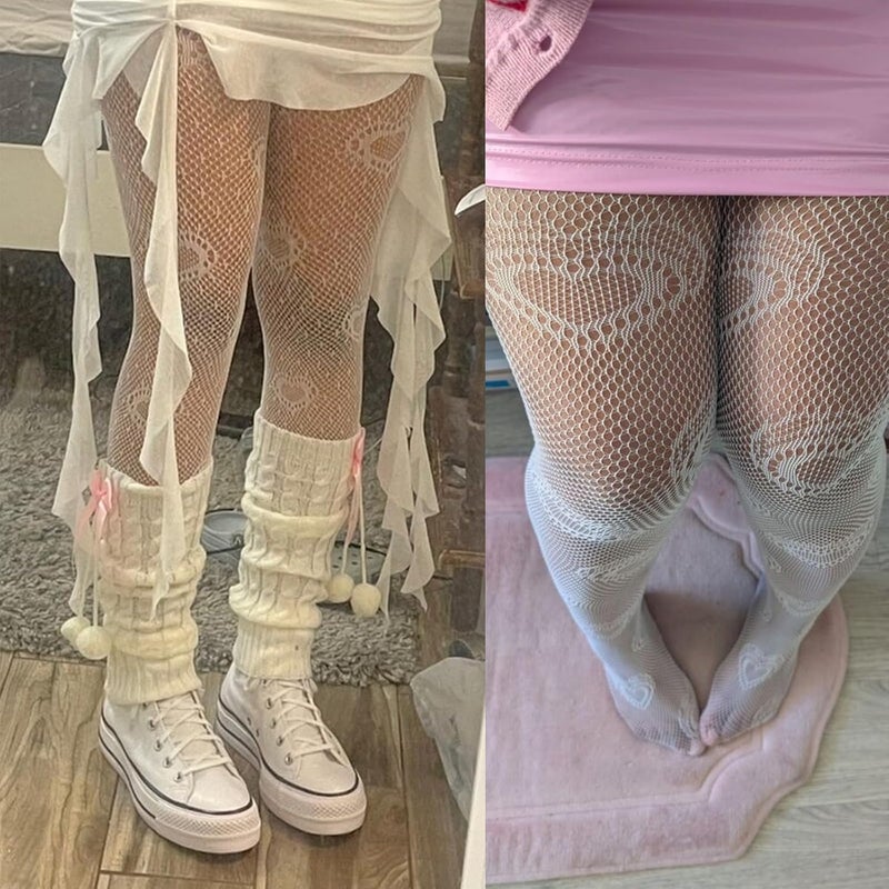 Amazleer Women's Fishnet Tights with Butterfly Flower Pattern, High Waist Mesh Stockings, Streetwear Leggings - Image 2